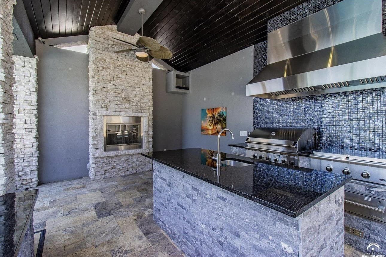 Kitchen with decorative stone around it